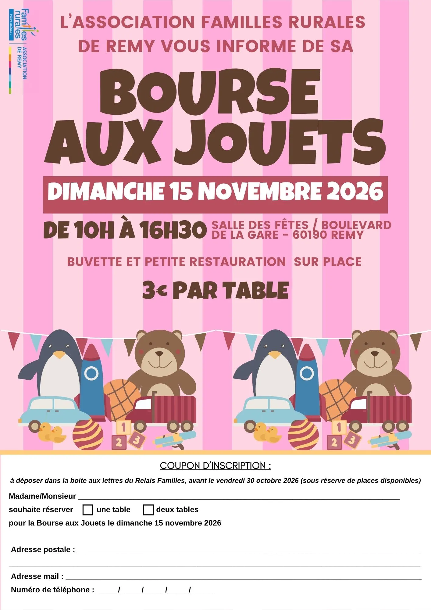 Lire la suite de l'actualité Bourse aux jouets le 15 novembre 2026
